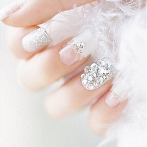 

false nails french tips fake nep nagels for art design nail full cover with glue short sticker, Red;gold