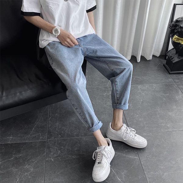 

летние брюки мужские тонкие маленькие ноги штаны опухшие и jeansjeans и jeanshandsome джинсы прямая трубка свободно этикетки моды capris кор, Blue