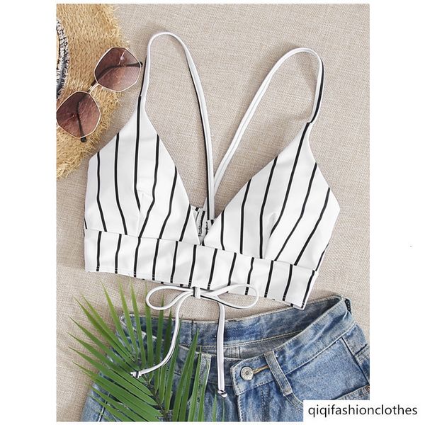 

2021 single fashion striped backless bikini bra top, White;black