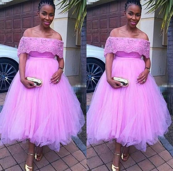 

lace bateau neck prom dresses zipper back tea length tulle cocktail party gowns a line special occasion vestidos p51, Black