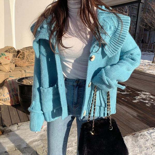 

sweet cropped cardigan lazy oaf winter regular sweater women korean cute kawaii knitted white autumn 2021 jersey mujer casual blue kazak, White;black
