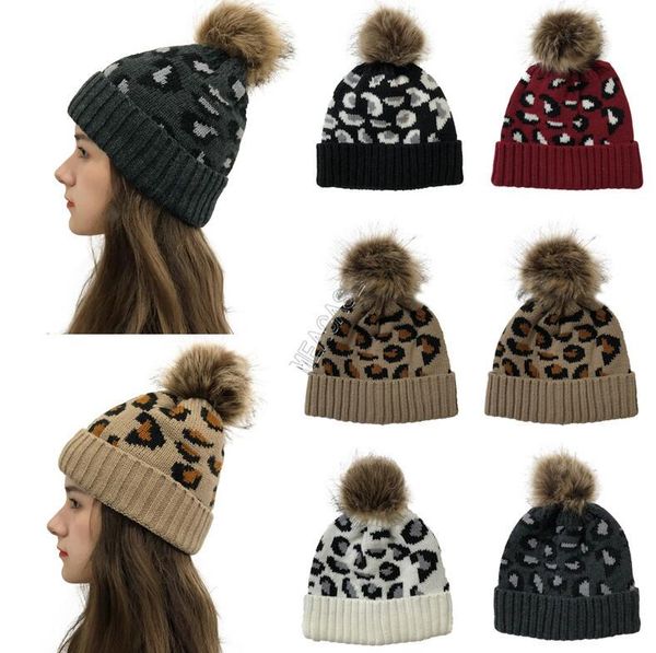 

fashion leopard printed adults warm winter hat women soft knitted with pom pom beanies crochet hats womens beanies girls ski hats d102701, Silver