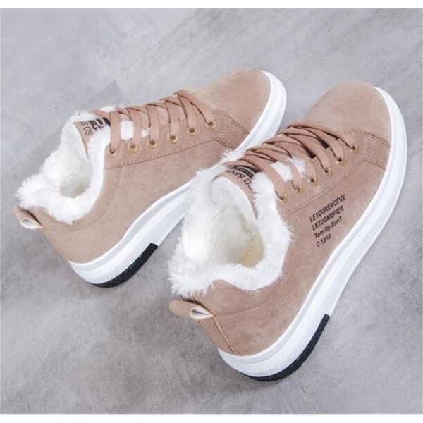 

winter women shoes warm fur plush lady casual shoes lace up fashion sneakers zapatillas mujer platform snow boots y200801, Black
