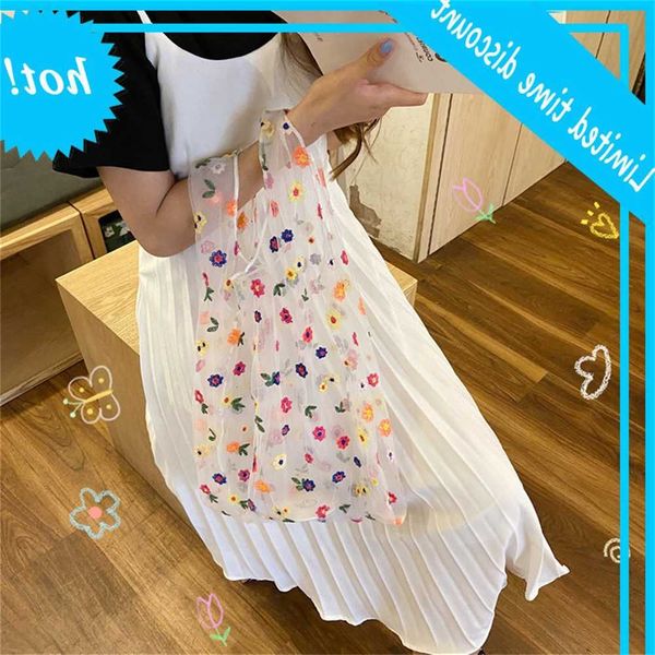 

0492 new embroidery colorful flower fairy cute little fresh mesh hand bag