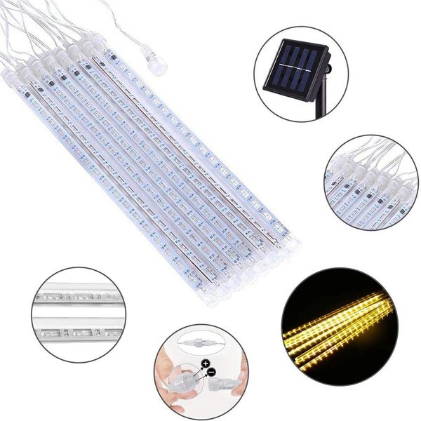 

30cm 8 tubes 144 led meteor shower rain lights solar waterproof icicle snow falling raindrop light for garden wedding party xmas swy bbyvkh