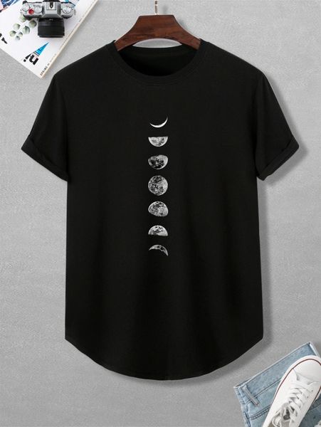 

men moon print short sleeve tee k5ir#, White;black