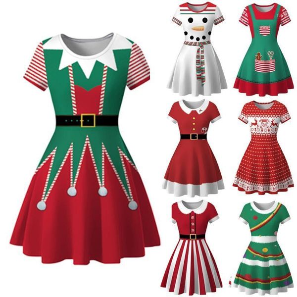 

charming dress women winter snowman christmas red 1950s notes print vintage costume swing party dress robe hiver femme#guahao1, White;black