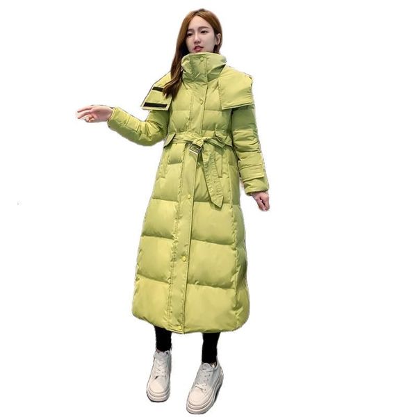

2021 new female winter coat woman korean version thin, long on the knee with thick hood oversized jacket 4lw0, Black