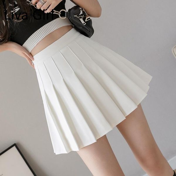 

anti-wrinkle pleated skirt women summer solid white mini skirts korean high waist lady anti-burnout black a line skirts preppy