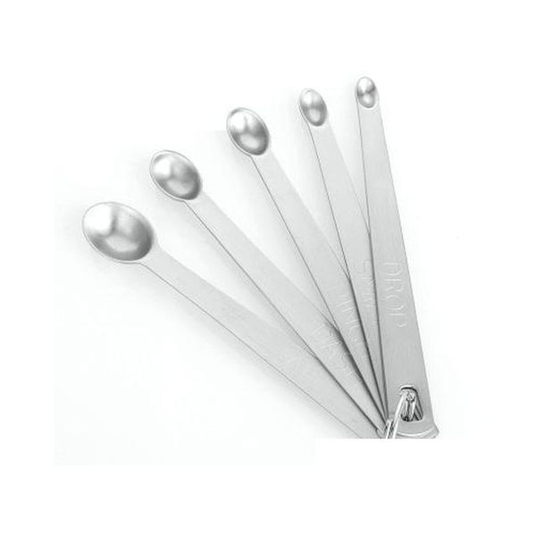 

set of 5 stainless steel round measuring spoons for measuring liquid and dry ingredients drop smidgen pinch jllmkc eatout