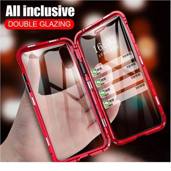 

metal magnetic adsorption case for iphone 12 11 pro max se 2 double sided tempered glass magnet for iphone x jllubg