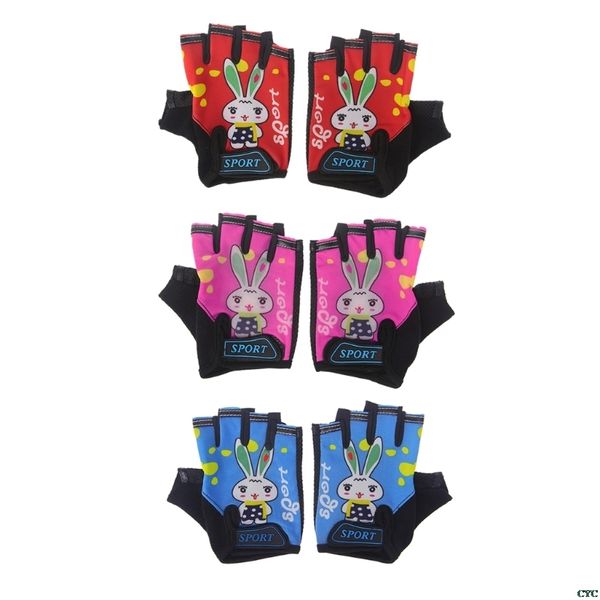 

cycling gloves kids child rabbit outdoor sports non slip breathable half finger for children boys girls, Blue;gray