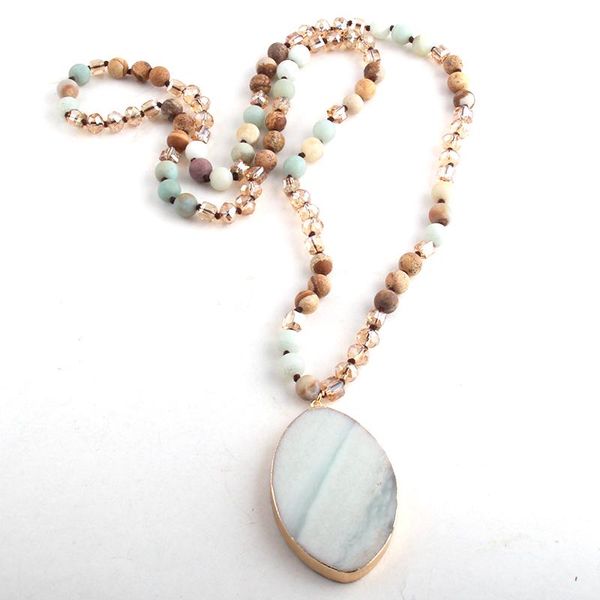 

pendant necklaces rh fashion jewelry crystal / stone long knotted natural for women bead necklace, Silver