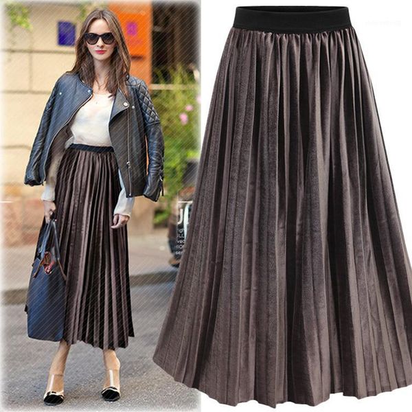 

solid women skirt pleated ladies skirts long casual skirt1, Black