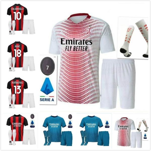 

kit 20/21 milan ibrahimovic soccer jersey maillot de foot 2020 paqueta rebic r.leao rebic camisa de futebol romagnol ac football shirt, Black;yellow