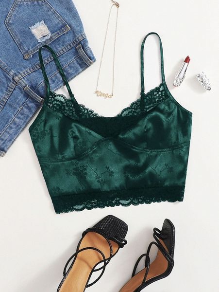 

jacquard lace trim cami 21qf#, White