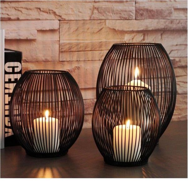 

полотые железные свеча держатель фонарь геометрические фигуры украшения живой фонарь черный журнальный столик гостиная современный декор wmt