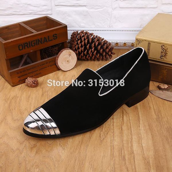 

autumn new product men business form shoes slip-on sliver metal toe decorated fashion show outdoor footwear man shoes, Black