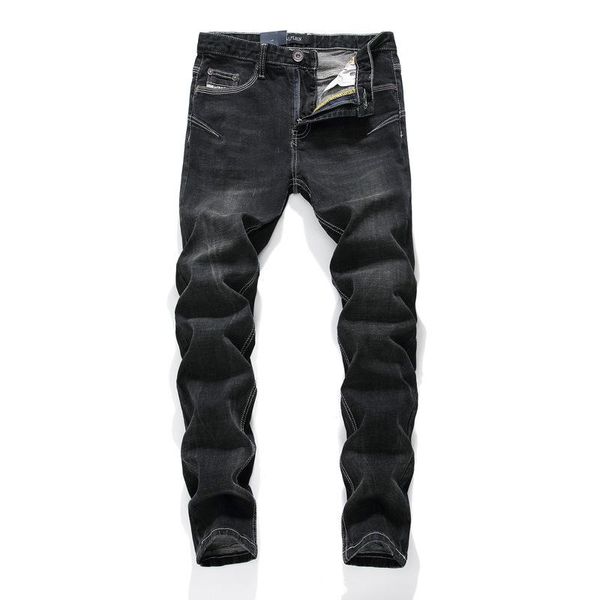 

stretch denim pants solid slim fit jeans men casual biker denim jeans male street hip hop vintage trouser skinny pant, Blue