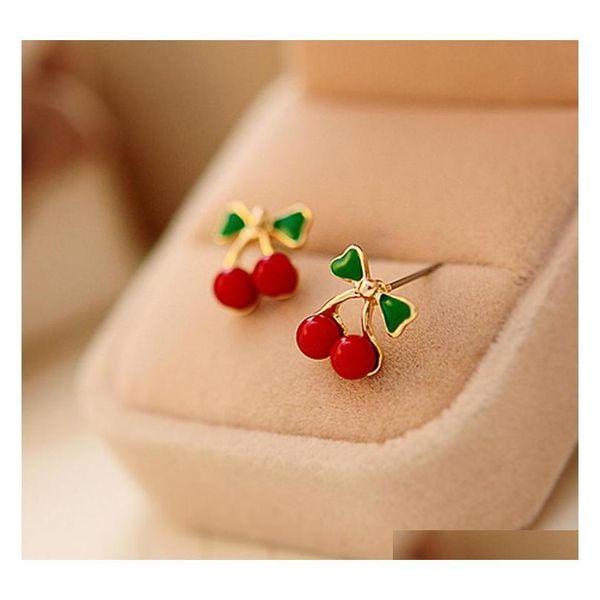 

s1081 fashion jewelry cute cherry earrings sweet cherry stud earrings ztmsl, Golden;silver