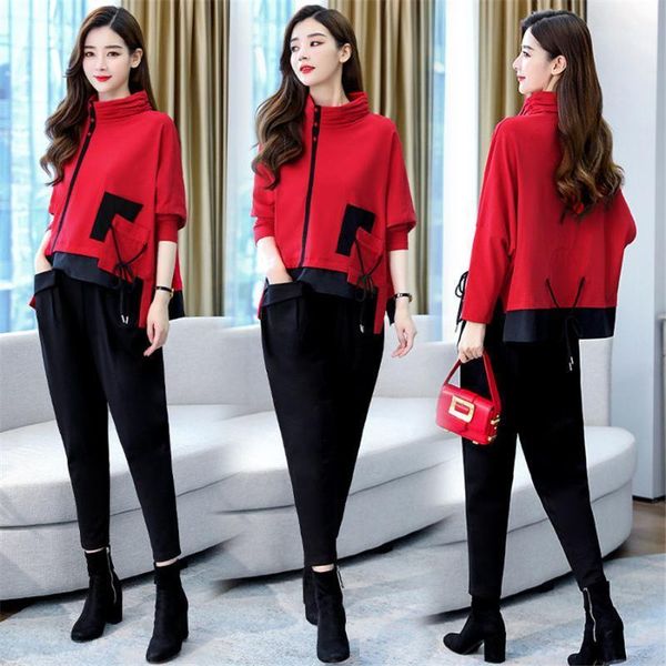 

women's tracksuits female autumn winter tracksuit turtleneck sweatshirts casual suit women clothing 2 piece set knit pant sporting -5x, Gray