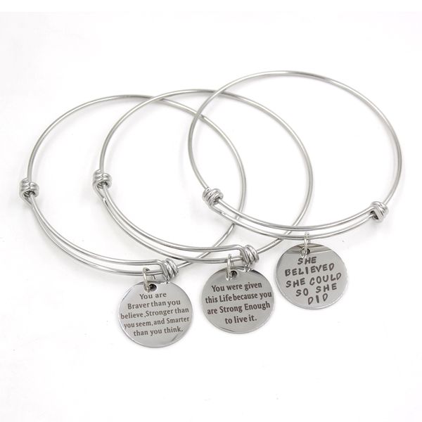 

wholesale new arrival brithday gifts for women girls stainless steel expandable bangle inspirational motivational bracelets pulsera, Golden;silver
