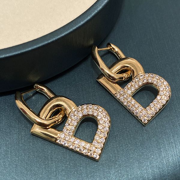 

metal diamond zirconia letter b geometric earrings fashion luxury designer pendant stud earrings for woman girls gifts s925 silver post, Golden;silver