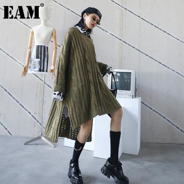 

women's sweaters [eam] irregular big size knitting sweater loose fit round neck long sleeve women pullovers fashion autumn winter 2021, White;black