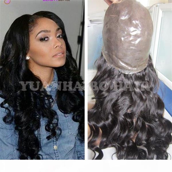 

8a 1b loose wave indian virgin human hair full thin skin wig baby hair ing, Black;brown