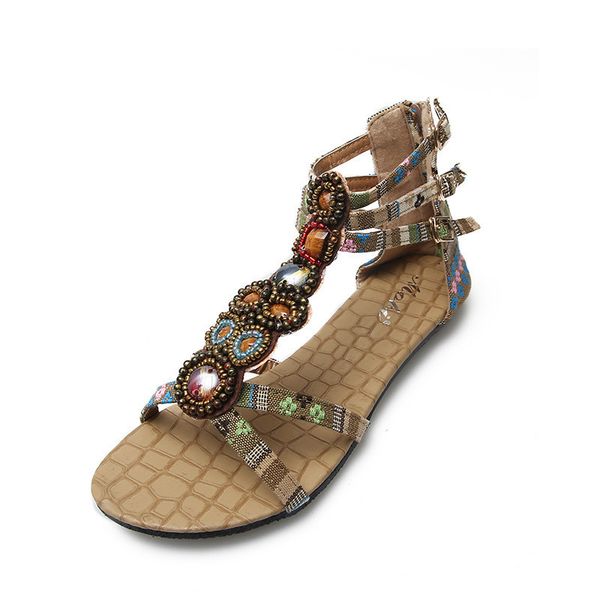 

2021 new you will see women flat sandals classic boho beach shoes ethnic style cordon strass open toed sandalias mujer 5bo8, Black