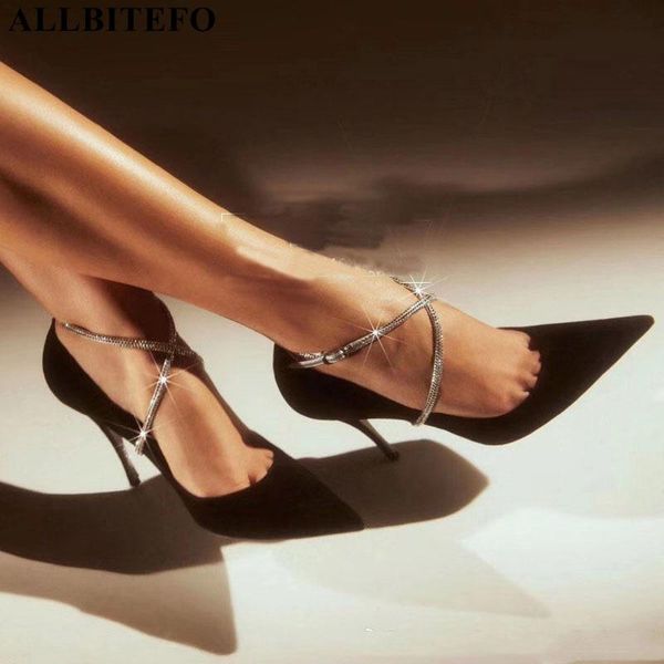 

allbitefo soft flock women heels party wedding shoes thin heel spring fashion high heel shoes stiletto girls high heels, Black