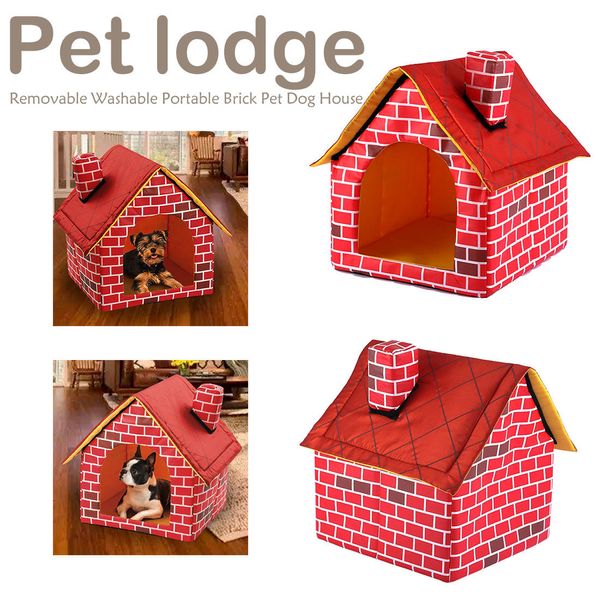 Casa per cani portatile in mattoni rossi Cuccia per gatti calda e accogliente per cani di taglia piccola e media Prodotti per animali domestici LJ201203