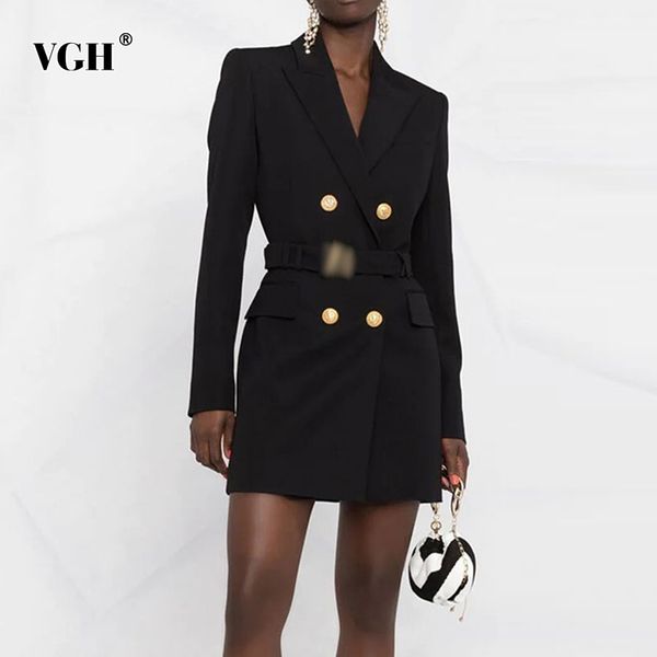

vgh vintage black patchwork zipper mini dress female notched long sleeve gathered waist korean slim dresses for women style 220308, Black;gray