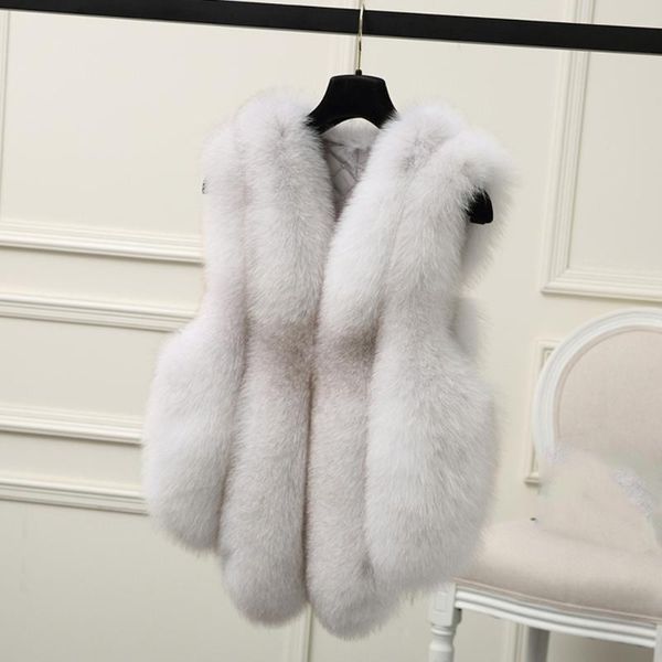 

keanancy elegant winter warm slim women jacket v neck sleeveless faux fur vest coat hairy fashion women waistcoat outerwear, Black