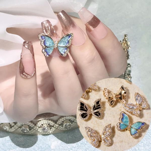 

nail art decorations 1 pcs swaying waving crystal wing butterfly 3d luxury zircon charm emulational design manicure accessories, Silver;gold