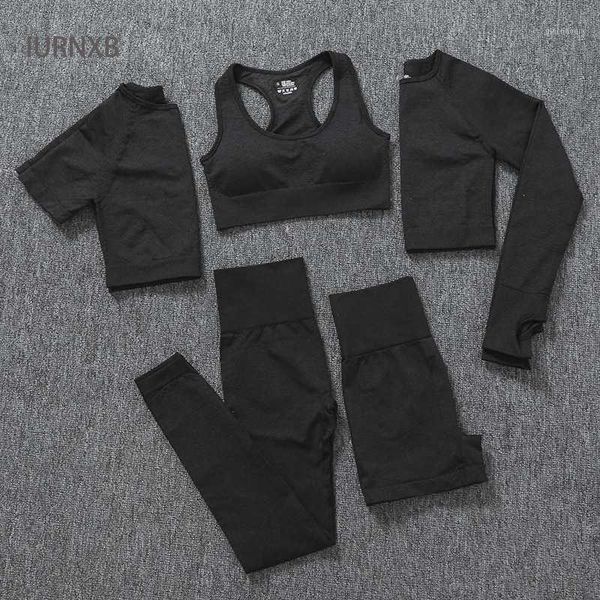

yoga outfits clothes breathable and quick-drying running sports seamless fitness suit set long-sleeve t-shirt bra five-piece suit1, White;red