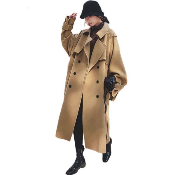 

женщины осень зима шерстяного пальто утолщенного зимняя куртка шерстяной сыпучая длинные дамы шинель темперамент ретро outwear 2020 моды, Black