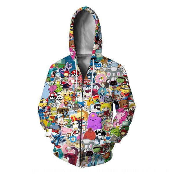 

3d animation digital printing hooded sweater baseball jacketsweater jacket sports loose casual zipper long sleeve baseball jacket zripk zrip, Black