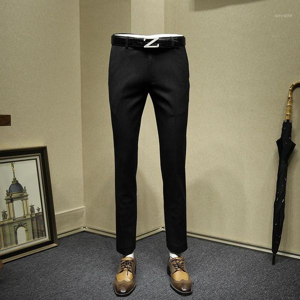 

men dress pants slim fit formal business man thicken suit pant wedding groom wear grey black office gentle man long trousers1, White;black