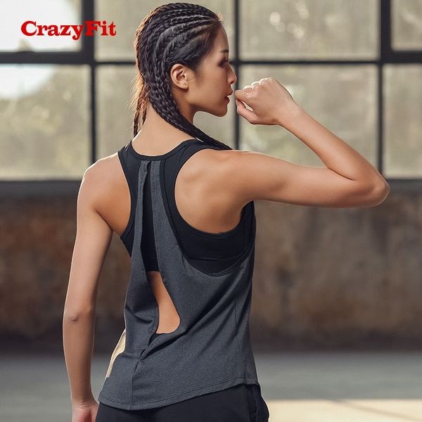 

crazyfit yoga with bras sports bra running gym tank women fitness workout female open back clothing sport shirt t200401, White