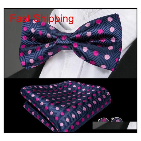 

dark blue and pink dots jacquard woven silk bow tie handkerchief and cuffs standard wholesale men accessorieshigh qylvak bdehome, Black;gray