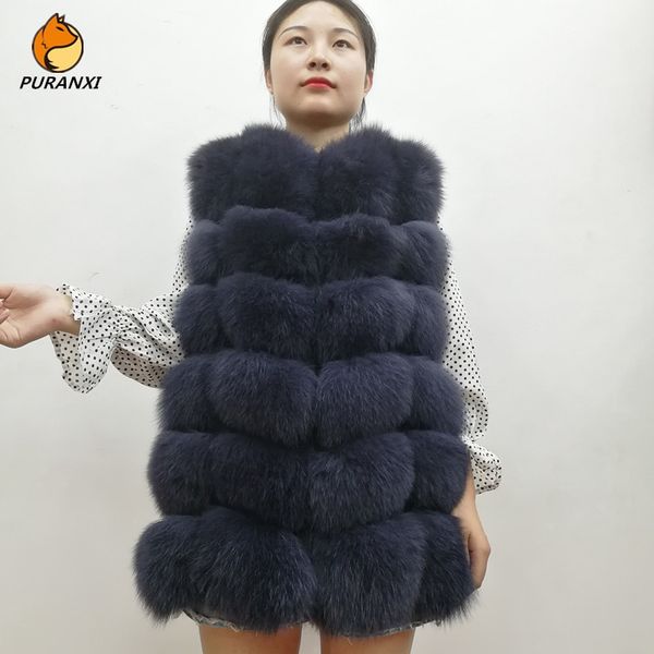 

new fashion natural real fox fur vest jacket waistcoat gilet women short sleeveless winter thick warm luxury genuine coats 201103, Black