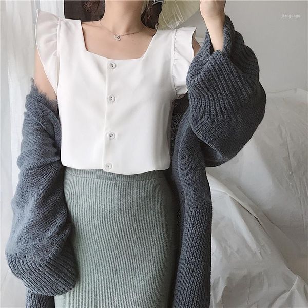 

women's clothing sweet ruffles white off shoulder button new summer korean style camis fashion brand ladies 1
