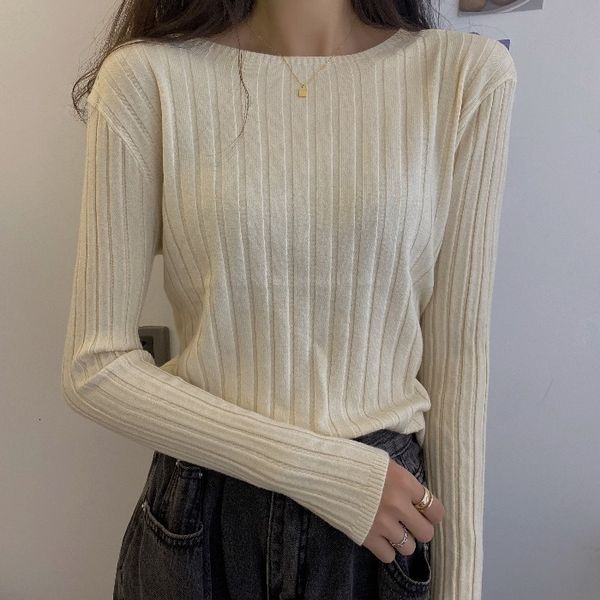 

2021 new style autumn around the neck long underlay mesh loose and versatile solid woman's sweater dz3i, White;black