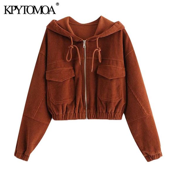 

kpytomoa женщины 2020 мода капюшона corduroy оборудованные куртки пальто винтаж элипные карманные карманы женская верхняя одежда chic tops b, White;black