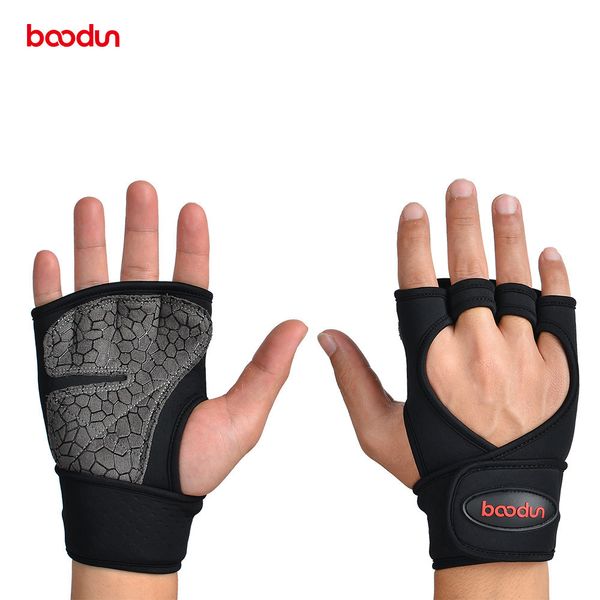 BOODUN Erkekler Kadınlar Yarım Parmak Spor Ağırlık Kaldırma Eldiven Korumak Bilek Spor Eğitim Parmaksız Halter Spor Eldiven Q0107