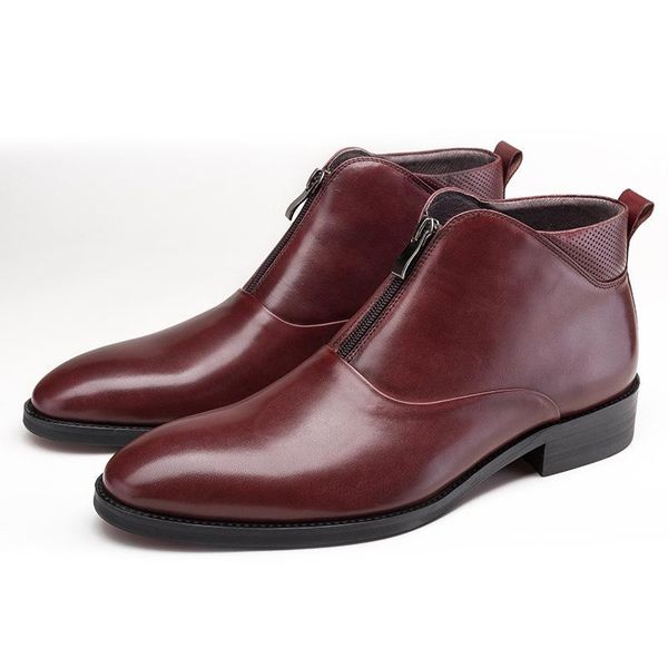 

botas hombre short men shoes boots formal wear leather boots work cowhide trend bota masculina business pointed toe ankle rubber, Black