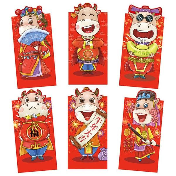 

6pcs/Set 2021 Year of the OX Red Envelope Cartoon Three-Dimensional