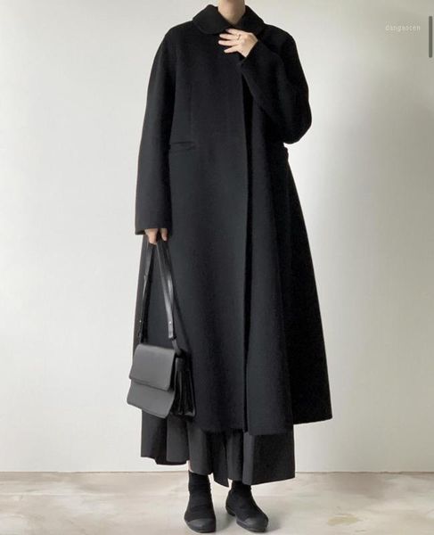 

new vintage women woolen coat female long thick warm dress coats oversize jackets autumn winter female outerwear woolen coat1, Black