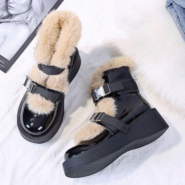 

short plush warm snow women's boots comfort ankle boots for women chunky platform tube fashion short boot shoes woman winter new, Black